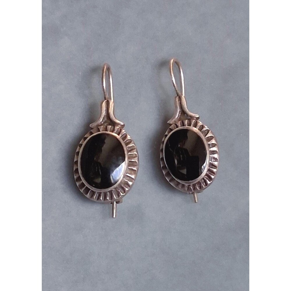 Sterling Black Onyx Sun Ray Earrings SE Pierced Wires